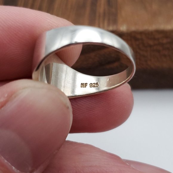 Size 8.25 925 Sterling Silver Section Pink Shell Cute Ring - Picture 5 of 8